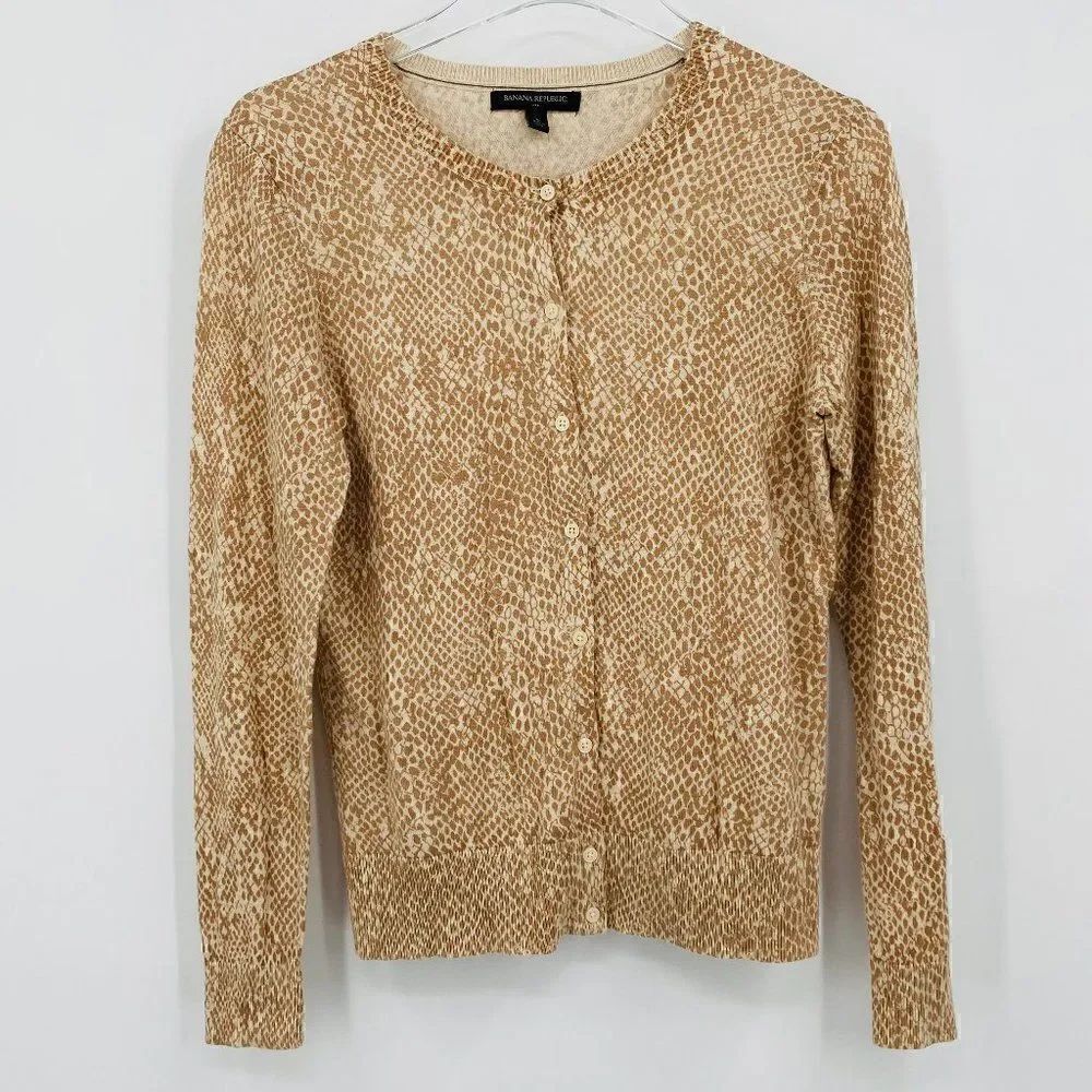 Banana Republic Size Small Tan & Cream Snakeskin Print Button Down Cardigan
